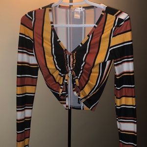 Striped long sleeve cropped t